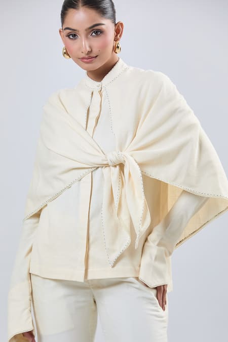 Buy Ott Ivory Collared Cape Sleeve Shirt Online at Aza Fashions Buy_Ott_Ivory Collared Cape Sleeve Shirt _Online_at_Aza_Fashions
