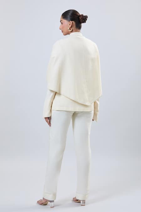Shop Ott Ivory Collared Cape Sleeve Shirt at Aza Fashions Shop_Ott_Ivory Collared Cape Sleeve Shirt _at_Aza_Fashions