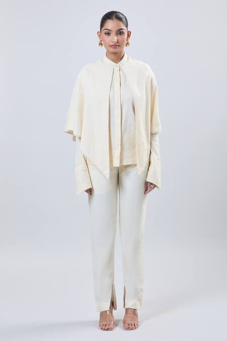 Shop Ott Ivory Collared Cape Sleeve Shirt Online at Aza Fashions Shop_Ott_Ivory Collared Cape Sleeve Shirt _Online_at_Aza_Fashions