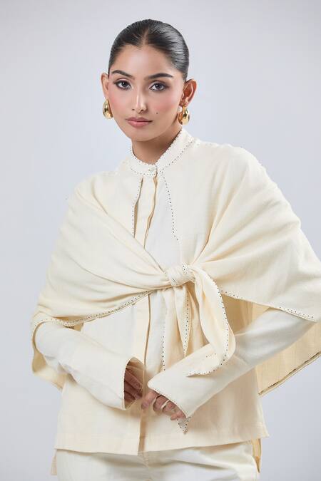Ott Ivory Collared Cape Sleeve Shirt at Aza Fashions Ott_Ivory Collared Cape Sleeve Shirt _at_Aza_Fashions