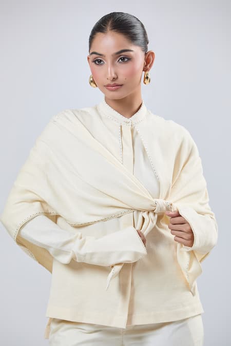 Buy Ott Ivory Collared Cape Sleeve Shirt Buy_Ott_Ivory Collared Cape Sleeve Shirt