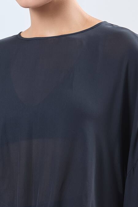 Ott Black Round Neck Balloon Sleeve Blouse at Aza Fashions Ott_Black Round Neck Balloon Sleeve Blouse _at_Aza_Fashions