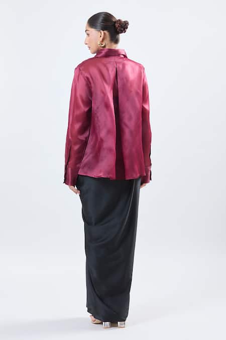 Ott Burgundy Satin Button-Up Shirt 