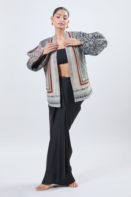 Ott_Multi Color Embroidery Printed Jacket _Online_at_Aza_Fashions