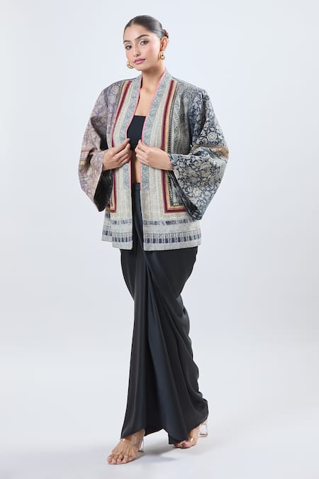 Buy_Ott_Multi Color Embroidery Printed Jacket _Online_at_Aza_Fashions