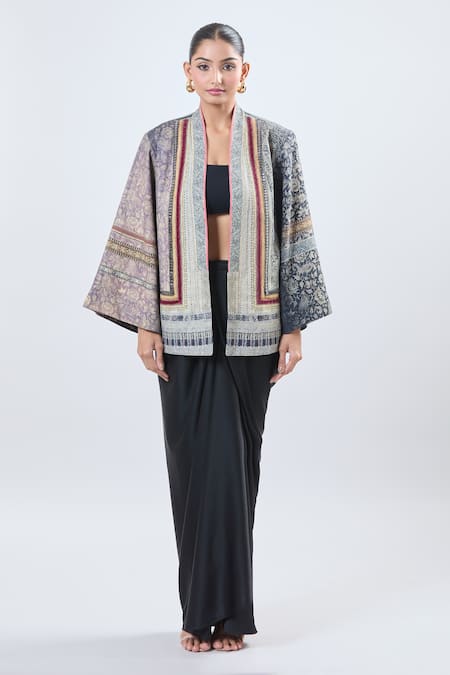 Shop_Ott_Multi Color Embroidery Printed Jacket _Online_at_Aza_Fashions