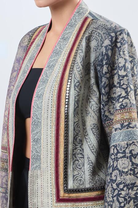 Ott_Multi Color Embroidery Printed Jacket _at_Aza_Fashions