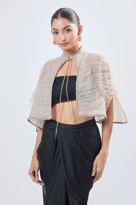 Ott_Beige Embellished Cape _Online_at_Aza_Fashions