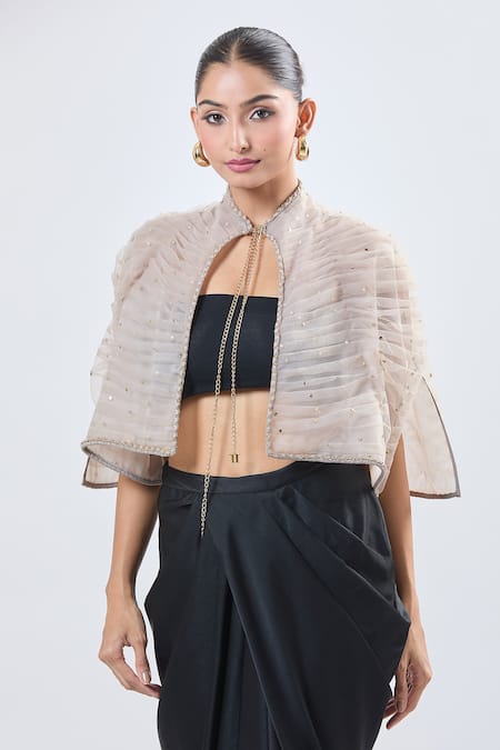 Buy_Ott_Beige Embellished Cape _Online_at_Aza_Fashions