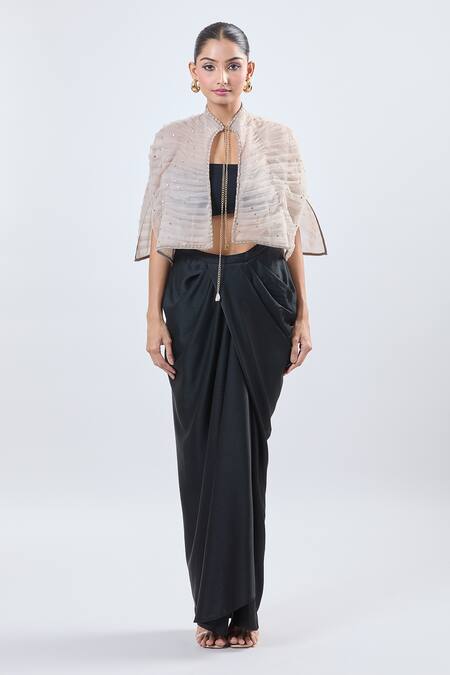 Shop_Ott_Beige Embellished Cape _Online_at_Aza_Fashions