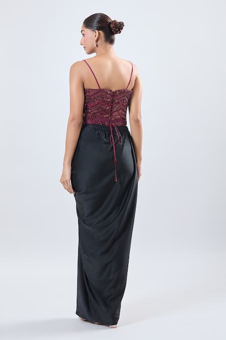 Shop Ott Burgundy Sequins Sweetheart Neck Corset Blouse at Aza Fashions Shop_Ott_Burgundy Sequins Sweetheart Neck Corset Blouse _at_Aza_Fashions