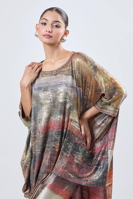 Ott Multi Color Round Neck Asymmetrical Tunic Online at Aza Fashions Ott_Multi Color Round Neck Asymmetrical Tunic_Online_at_Aza_Fashions