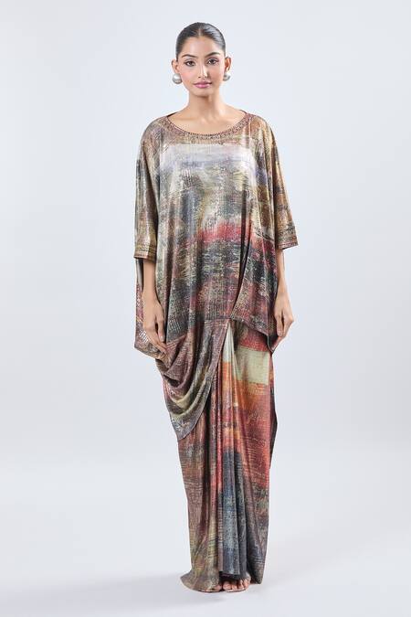 Buy Ott Multi Color Round Neck Asymmetrical Tunic Online at Aza Fashions Buy_Ott_Multi Color Round Neck Asymmetrical Tunic_Online_at_Aza_Fashions