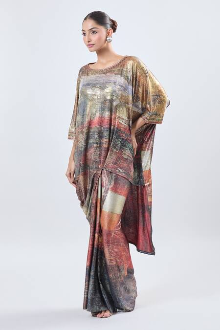 Shop Ott Multi Color Round Neck Asymmetrical Tunic Online at Aza Fashions Shop_Ott_Multi Color Round Neck Asymmetrical Tunic_Online_at_Aza_Fashions