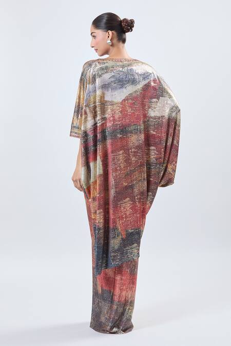 Shop Ott Multi Color Round Neck Asymmetrical Tunic at Aza Fashions Shop_Ott_Multi Color Round Neck Asymmetrical Tunic_at_Aza_Fashions