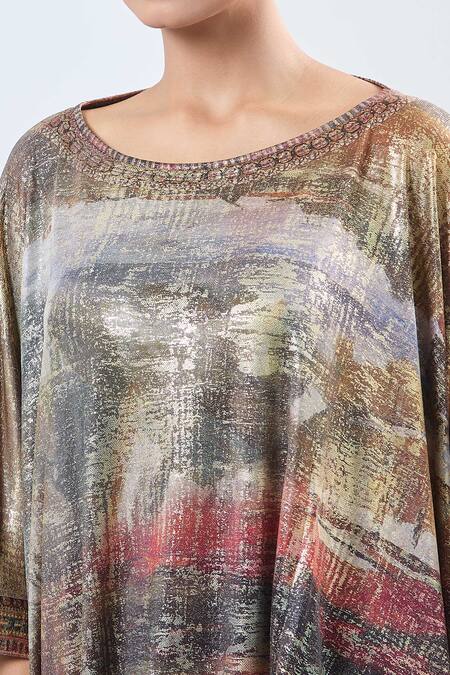 Ott Multi Color Round Neck Asymmetrical Tunic at Aza Fashions Ott_Multi Color Round Neck Asymmetrical Tunic_at_Aza_Fashions