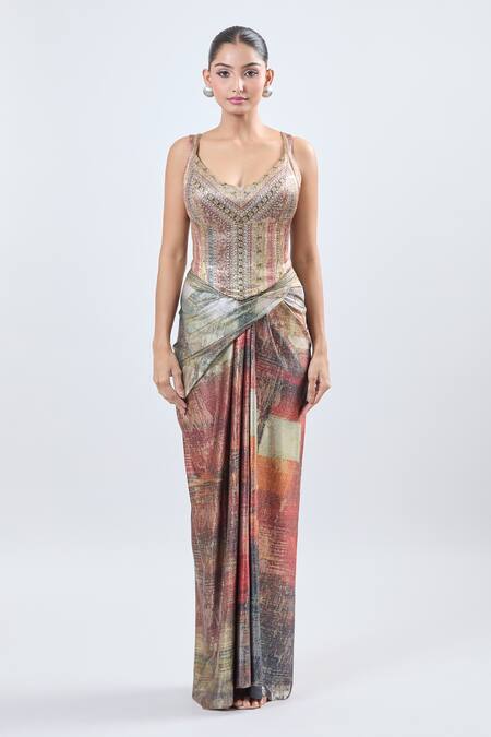 Ott Multi Color Embroidery Draped Skirt Online at Aza Fashions Ott_Multi Color Embroidery Draped Skirt_Online_at_Aza_Fashions