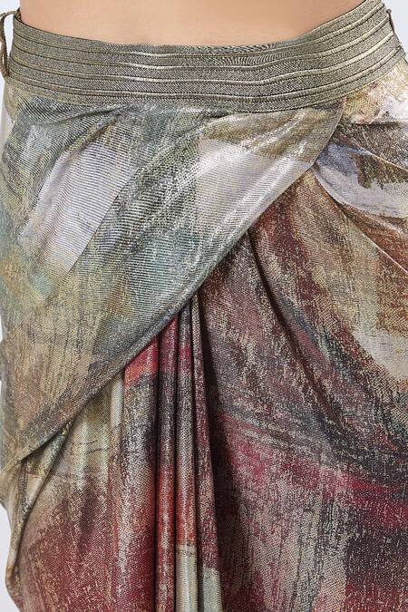 Ott Multi Color Embroidery Draped Skirt at Aza Fashions Ott_Multi Color Embroidery Draped Skirt_at_Aza_Fashions