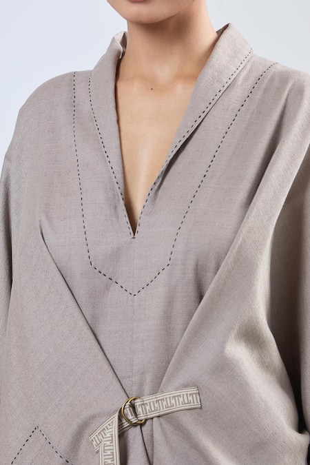 Ott Beige V-neck Asymmetrical Tunic Online at Aza Fashions Ott_Beige V-neck Asymmetrical Tunic _Online_at_Aza_Fashions