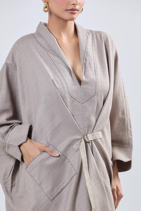 Buy Ott Beige V-neck Asymmetrical Tunic Online at Aza Fashions Buy_Ott_Beige V-neck Asymmetrical Tunic _Online_at_Aza_Fashions