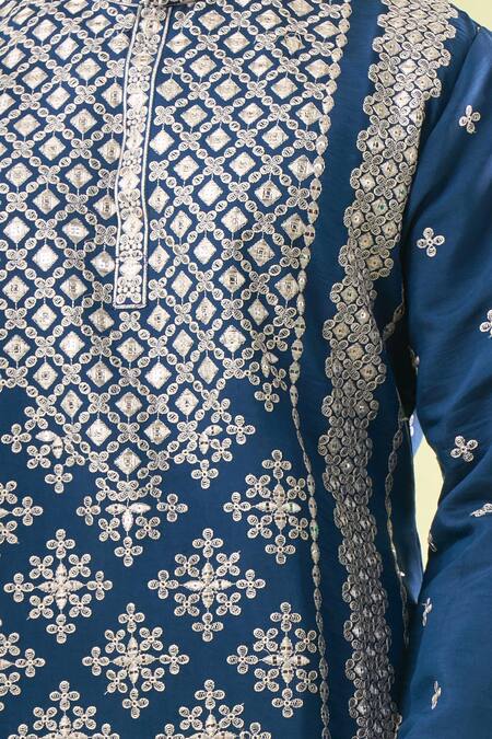 Buy Rng Safawala Blue Cotton, Silk, Denim Sequins Royal Embroidered Kurta Set Buy_Rng Safawala_Blue Cotton, Silk, Denim Sequins Royal Embroidered Kurta Set