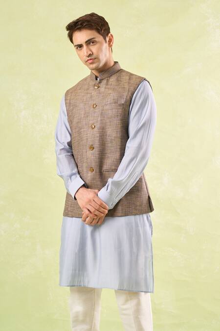 Buy_Rng Safawala_Brown Tweed Textured Nehru Jacket 