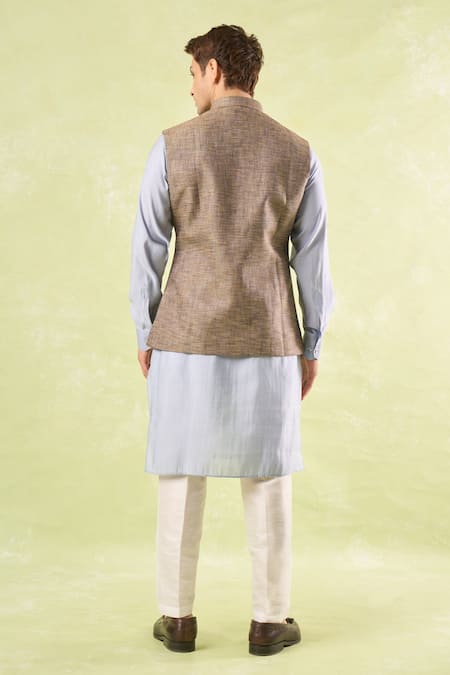 Rng Safawala Brown Textured Nehru Jacket 