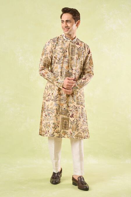 Rng Safawala_Yellow Georgette, Silk Embroidery Kurta Set_Online_at_Aza_Fashions