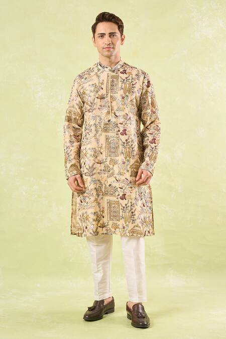 Buy_Rng Safawala_Yellow Georgette, Silk Embroidery Kurta Set_Online_at_Aza_Fashions