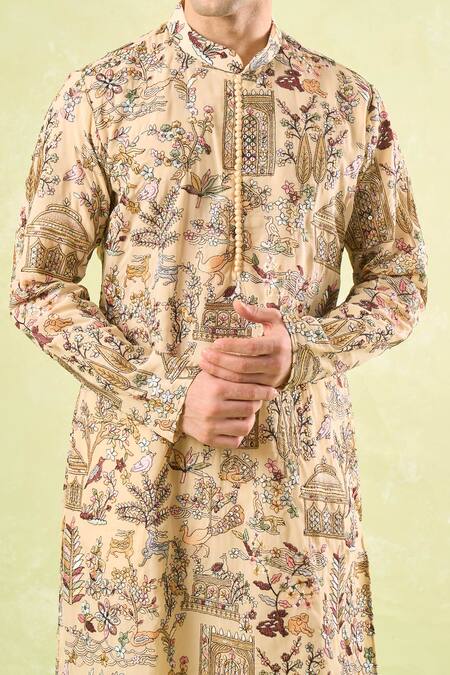 Rng Safawala_Yellow Georgette, Silk Embroidery Kurta Set_at_Aza_Fashions