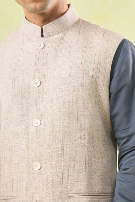 Rng Safawala_White Tweed Textured Nehru Jacket _Online_at_Aza_Fashions