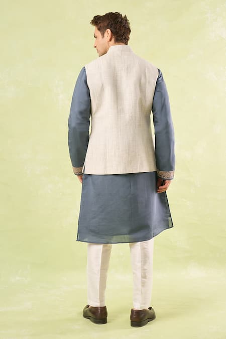 Shop_Rng Safawala_White Tweed Textured Nehru Jacket _at_Aza_Fashions