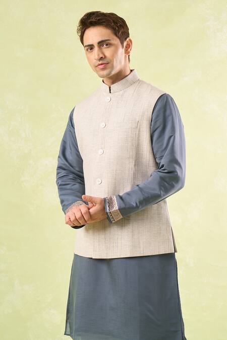 Shop_Rng Safawala_White Tweed Textured Nehru Jacket _Online_at_Aza_Fashions