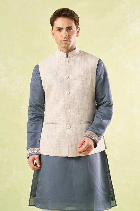 Buy_Rng Safawala_White Tweed Textured Nehru Jacket 