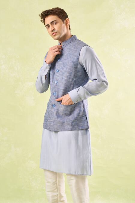 Buy Rng Safawala Blue Tweed Textured Nehru Jacket Online at Aza Fashions Buy_Rng Safawala_Blue Tweed Textured Nehru Jacket _Online_at_Aza_Fashions