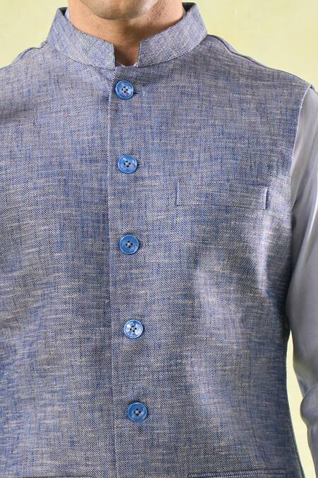 Buy Rng Safawala Blue Tweed Textured Nehru Jacket Buy_Rng Safawala_Blue Tweed Textured Nehru Jacket