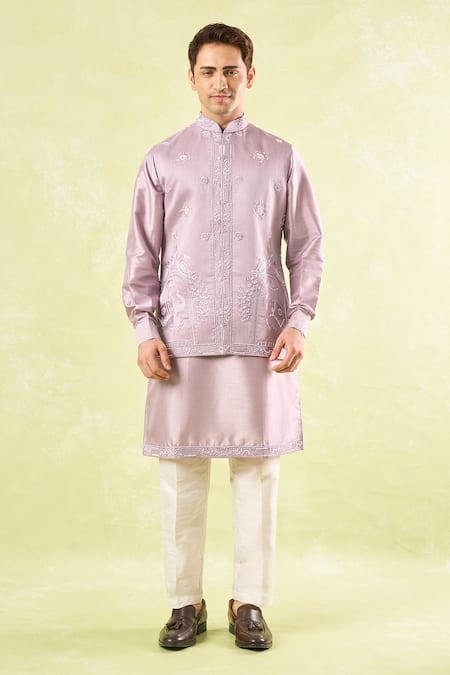 Buy Rng Safawala Purple Silk, Cotton Pearls, Cut Work Lavender Embroidered Kurta-bundi Set Online at Aza Fashions Buy_Rng Safawala_Purple Silk, Cotton Pearls, Cut Work Lavender Embroidered Kurta-bundi Set _Online_at_Aza_Fashions