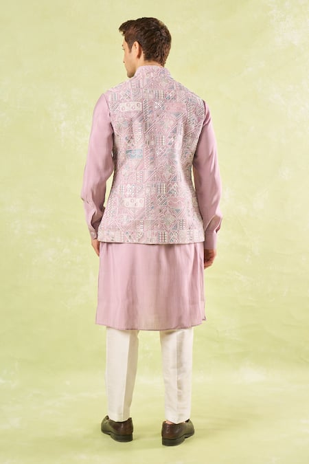 Rng Safawala Mauve Embroidered Kurta & Jacket Set 