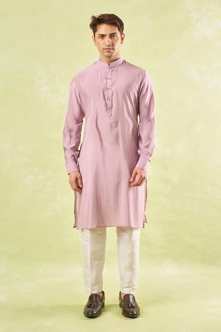 Rng Safawala_Pink Satin, Silk, Sequins, Embroidery Mauve Kurta And Jacket Set _at_Aza_Fashions