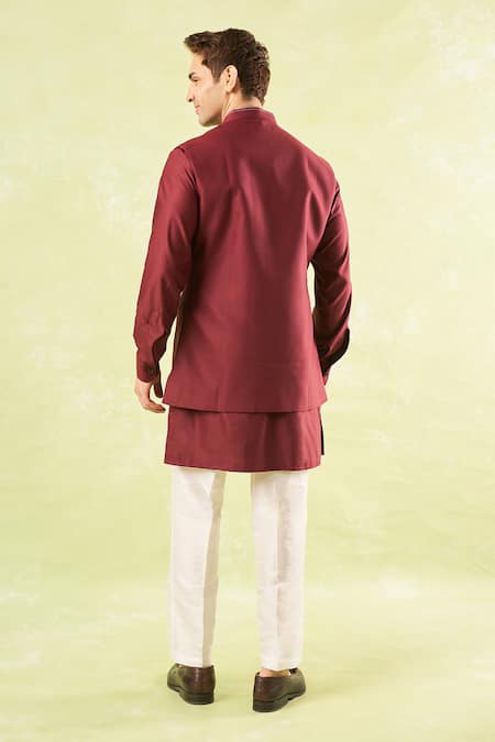 Rng Safawala Maroon Running Stitch Kurta-Bundi Set 