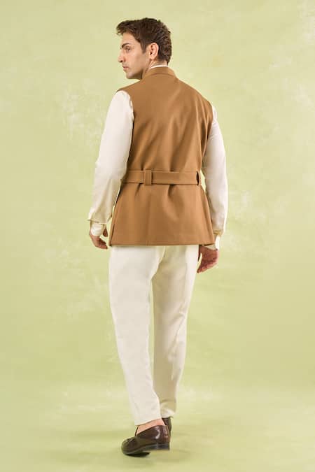 Rng Safawala Brown Belted Nehru Jacket 