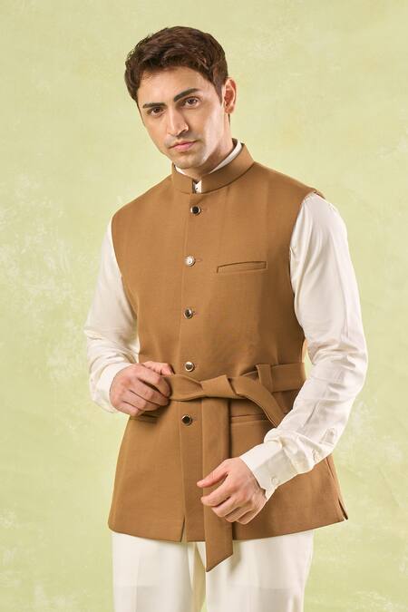 Rng Safawala Brown Belted Nehru Jacket at Aza Fashions Rng Safawala_Brown Belted Nehru Jacket _at_Aza_Fashions