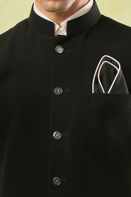 Rng Safawala Black Cotton Piping Pipen Nehru Jacket Online at Aza Fashions Rng Safawala_Black Cotton Piping Pipen Nehru Jacket _Online_at_Aza_Fashions