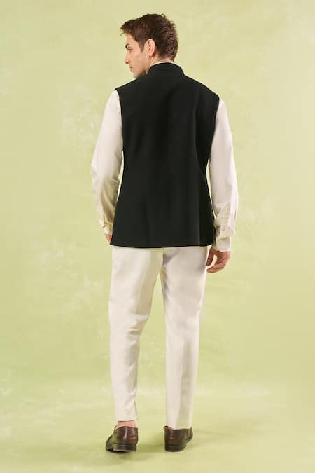 Shop Rng Safawala Black Cotton Piping Pipen Nehru Jacket at Aza Fashions Shop_Rng Safawala_Black Cotton Piping Pipen Nehru Jacket _at_Aza_Fashions