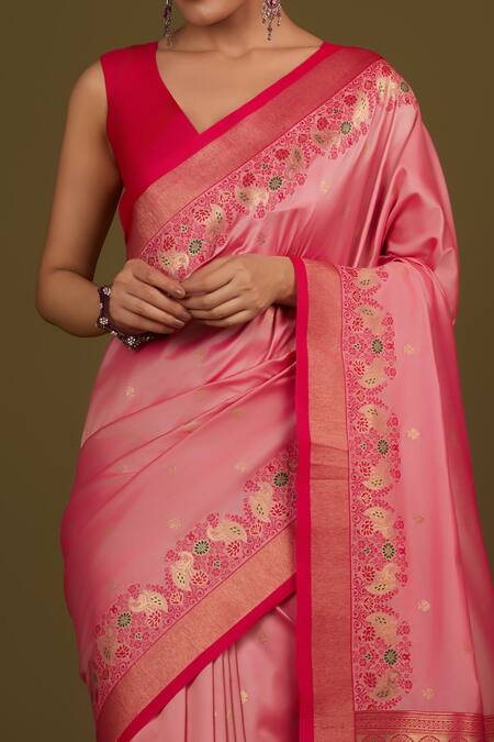 Buy Naintara Bajaj Pink Silk, Satin Zari V-neck Light Woven Banarasi Saree Online at Aza Fashions Buy_Naintara Bajaj_Pink Silk, Satin Zari V-neck Light Woven Banarasi Saree_Online_at_Aza_Fashions