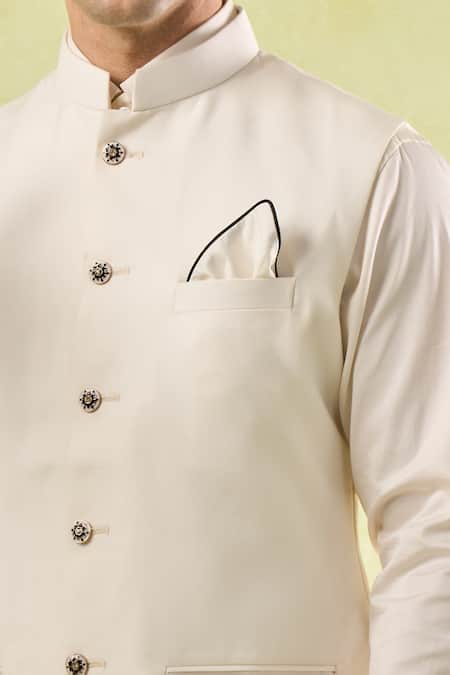 Rng Safawala_White Cotton Piping Off Pipen Nehru Jacket _Online_at_Aza_Fashions
