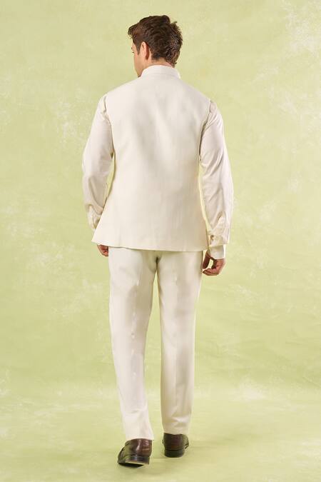 Shop_Rng Safawala_White Cotton Piping Off Pipen Nehru Jacket _at_Aza_Fashions