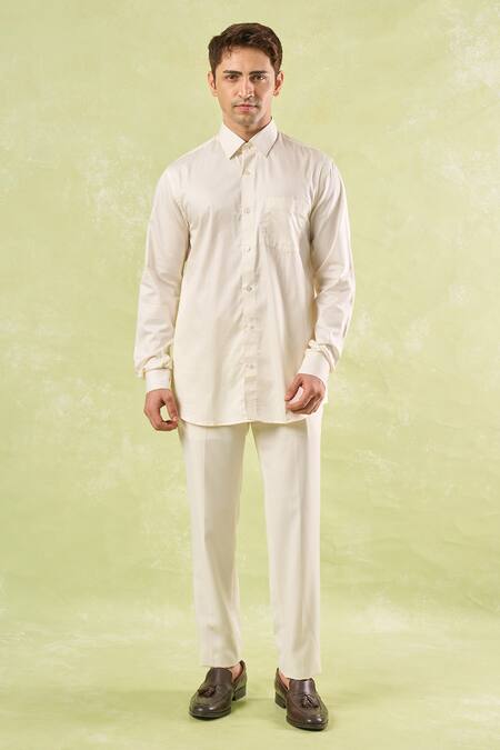 Buy_Rng Safawala_White Cotton Piping Off Pipen Nehru Jacket 