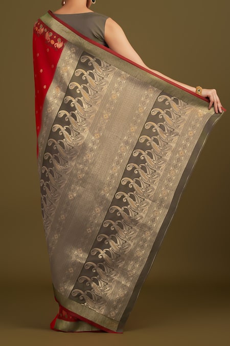 Naintara Bajaj Zari Woven Red Banarasi Satin Silk Saree 