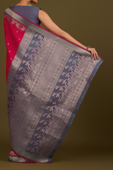 Naintara Bajaj Pink Zari Woven Banarasi Satin Silk Saree 